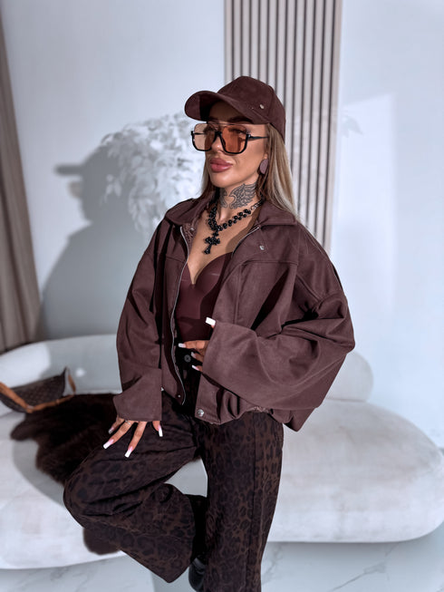 "MANAGE 32371" suede-like jacket - choco